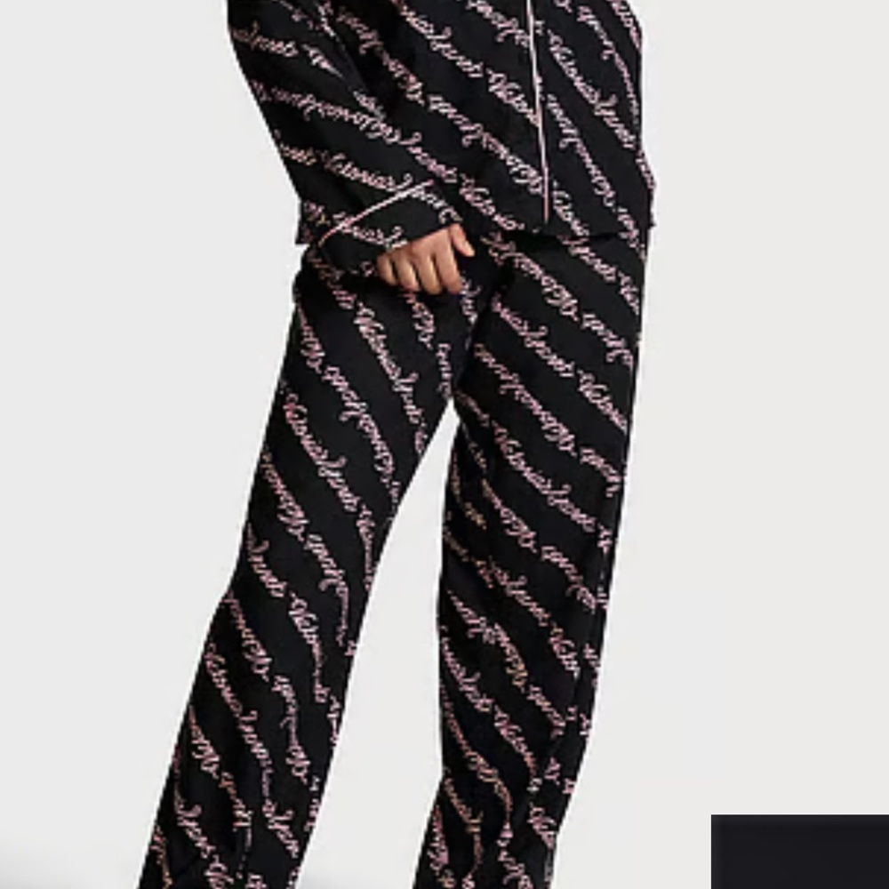 Victoria Secret Black and Pink Logo Pajama Set